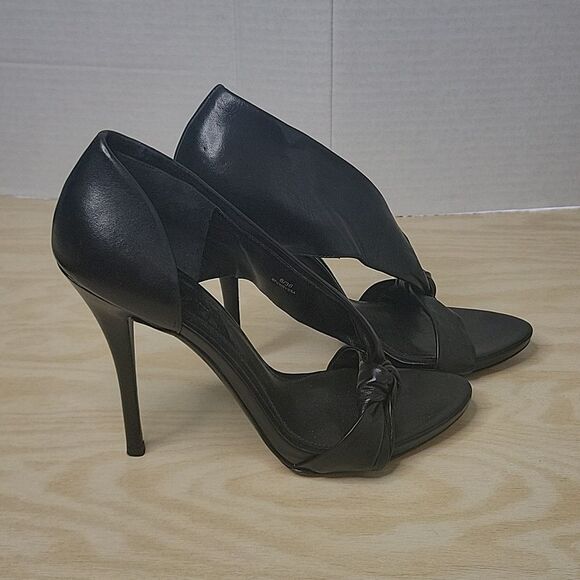 Brian Atwood Chryssa Leather Black Sandal Heel 6/36 Size - Picture 4 of 9